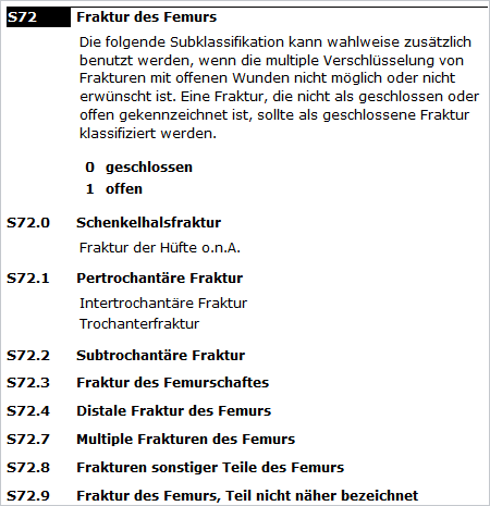 Screenshot: ICD-10-WHO dreistellige Kategorie mit Subklassifikation für die fünfte Stelle (Source: BfArM) Screenshot: ICD-10-WHO dreistellige Kategorie mit Subklassifikation für die fünfte Stelle