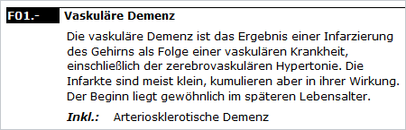 Screenshot: ICD Kategorie mit den Klassenattributen Definition und Inklusivum (Source: BfArM) Screenshot: ICD Kategorie mit den Klassenattributen Definition und Inklusivum